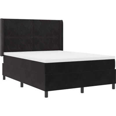 Image of Box Spring Bed with Mattress &amp; LED Black 140x190 cm Velvet vidaXL
