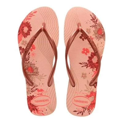 Image of Havaianas Women&#039;s Slim Organic Flip Flop, Rose Ballet/Golden Blush/Gold, 1/2 UK