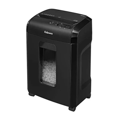 Image of Fellowes Paper Shredder for Home Office Use 10 Sheet Micro Cut and Deskside with 19 Litre Pull Out Bin Powershred 10M Superior Security P5 Black