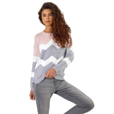 Image of Roman Womens Zig Zag Contrast Jumper Pink Size 16 UK