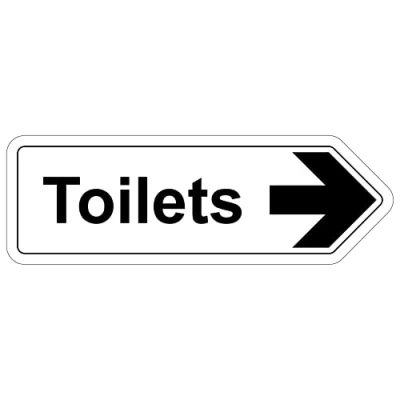 Image of V Safety Shaped Sign Toilets Arrow Right 300X100 Self Adhesive Vinyl