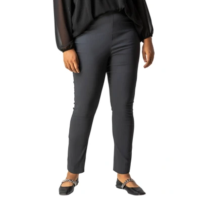 Image of Roman Originals Stretch Trousers for Women UK Ladies High Waisted Pants Pull On Leggings Smart Slimming Office Work Fitted Tailored Tapered Regular &amp; Plus Sizes Dark Grey (28 in) Size 30