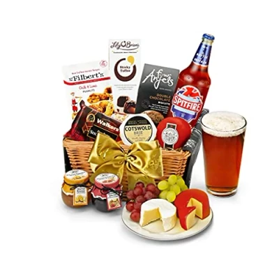 Image of Downton Hamper with Premium Ale Luxury Gift Basket Mature Cheddar, Cotswold Brie, Shortbread, Chocolates Birthday Hampers, Real Gifts For Dad, from Regency Hampers