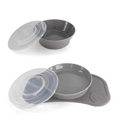 Image of Twistshake Baby Tableware Set Mini + Bowl Suction Plate Placemat (31x17cm) BPA Free Food Training Grey