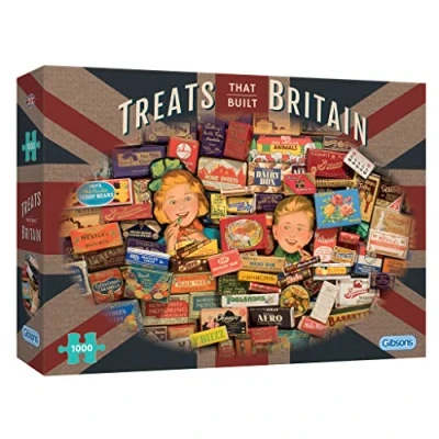 Image of Treats That Built Britain 1000 Piece Jigsaw Puzzle Vintage Sweets &amp; Chocolate Sustainable for Adults Premium 100% Recycled Board Great Gift Gibsons Games