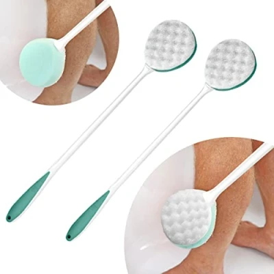 Image of 2 Pack Helping Hand Company Sponges. x Long Handled Deluxe Comfi Grip Exfoliating Bath &amp; Shower Sponge, Bendable Sponges 26/66cm for Elderly, Disabled, Pregnant