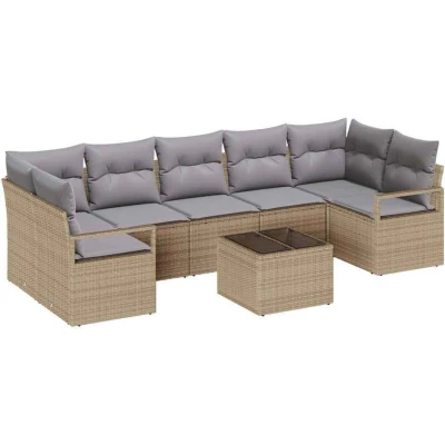 Image of vidaXL 8 Piece Garden Sofa Set with Cushions Beige Poly Rattan