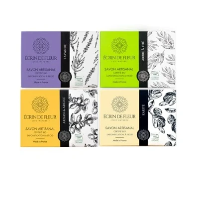 Image of Écrin de Fleur Organic Handmade Soap 4 pack (Tea Tree Soap, Lavender Shea Butter Argan &amp; Clay Soap)