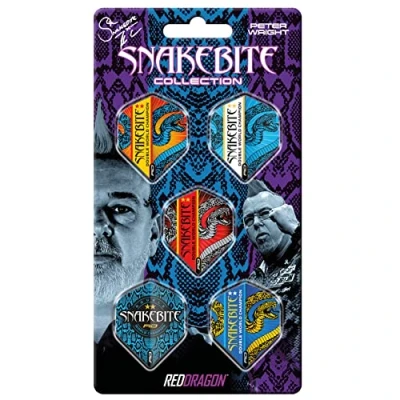 Image of RED DRAGON Peter Wright Snakebite DWC Hardcore Dart Flight Collection 5 Sets Per Pack (15 Flights in Total)