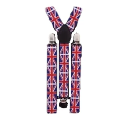 Image of L&amp;C® MENS LADIES UNISEX ADJUSTABLE SLIM BRACES TROUSER SUSPENDERS FANCY DRESS CLIP ON (Union Jack)