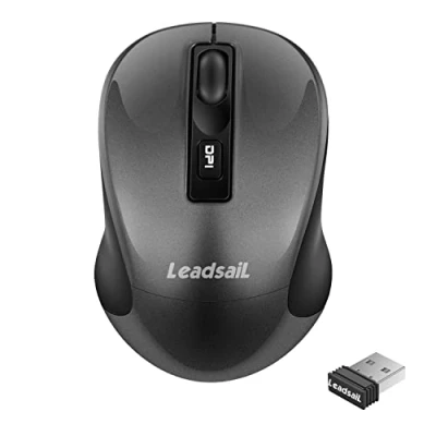 Image of LeadsaiL Wireless Mouse, 1600 DPI 2.4 GHz with USB Receiver, 4 Buttons, Quiet Click and Scroll, 15 Months Battery Life, Compatible Multiple Devices, Grey
