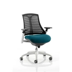 Image of Flex Task Operator Chair White Frame Black Back Bespoke Colour Seat Maringa Teal