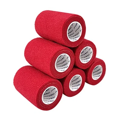 Image of COMOmed 6 Rolls Cohesive Bandage 7.5ｃm X４.5cm Red, Flexible Bandage,Non Woven Cohesive, Athletic Tape,Vet wrap,Wraps Bandage,Suitable for Sensitive Skin