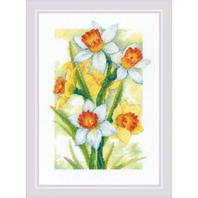 Image of RIOLIS Spring Glow. Daffodils 2189, Cross Stitch Kits 8¼&quot;x11¾, for Adults, Counted Kits, Embroidery Kit Beginners &amp; Advanced, Floral Crossstitching