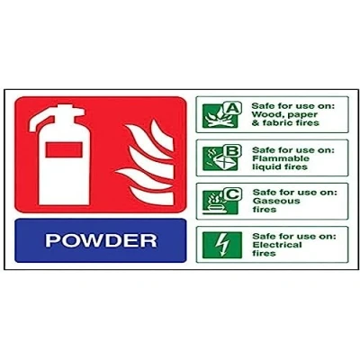 Image of V Safety 11017AR S Powder Id Fire Extinguisher Sign Landscape 200mm x 150mm Self Adhesive Vinyl, Blue/Green/Red