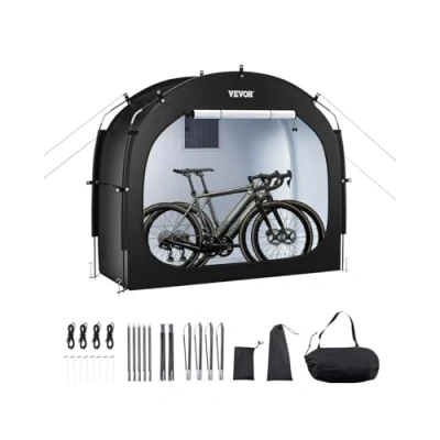 Image of VEVOR Bike Storage Tent, 1 to 2 Bikes, Outdoor Spacious Tent with Ventilated Window, Waterproof Easy Install High Strength Fiberglass &amp; Dual Zippers, Fit for Bicycle