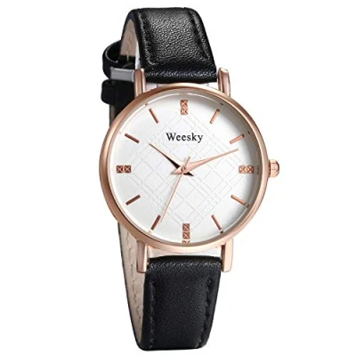Image of JewelryWe Womens Simple Analog Round Quartz Watch PU Leather Casual Wristwatch,Black