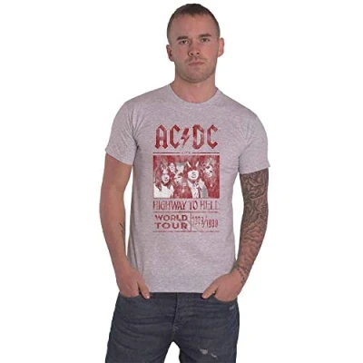 Image of ACDC Men&#039;s AC/DC Highway to Hell World Tour 1979/1980 with Back Printing T Shirt, Grey (Grey Grey), Medium (Manufacturer Size:Medium)