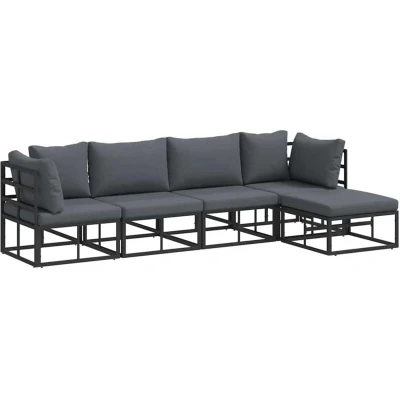 Image of vidaXL Garden Sofa Set with Cushion Pillow 5 pcs Black Aluminium