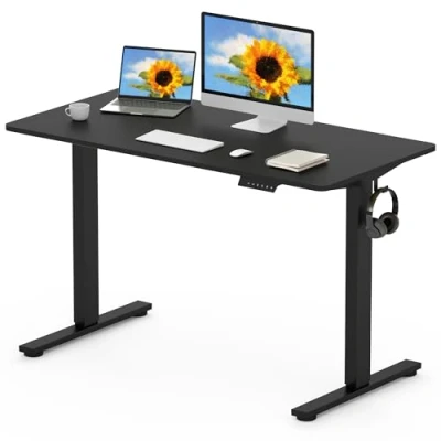 Image of FLEXISPOT ONE PIECE Electric Standing Desk Height Adjustable Sit Stand with 4 Memory Smart Pannel and Backpack Hook for Home Office, 120 x 60cm Black