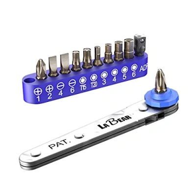 Image of LABEAR Ultra Low Profile Mini Ratchet Wrench Set with 12 Piece Drive, Chrome Vanadium Steel