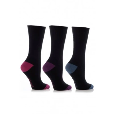 Image of Ladies 3 Pair Gentle Grip Contrast Heel and Toe Socks In Black 4 8