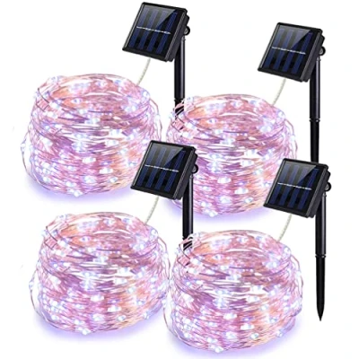 Image of Solar String Lights Outdoor Waterproof, 4 Pack 100 LED Copper Wire Garden with 8 Mode 12M/33Ft, Powered Patio for Yard Home Christmas Parties Wedding (White)