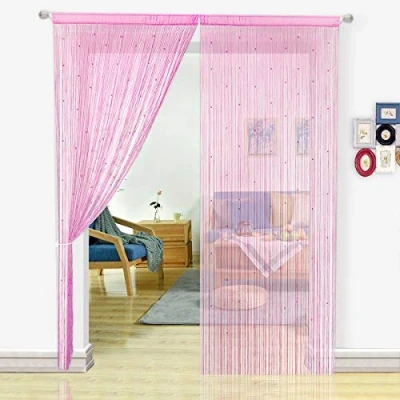 Image of HSYLYM String Curtains Spaghetti Door Beads Light Weight Colourful Dense Bead for Party Decorations,Pink,90x200cm
