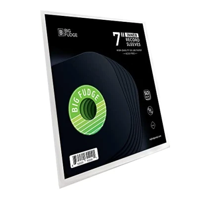 Image of BIG FUDGE Vinyl Record Album Inner Sleeves 7 inch x 50 pcs Special Heavyweight &amp; Acid Free Black Edition Slim Anti Static Records Sleeve for Single LPs