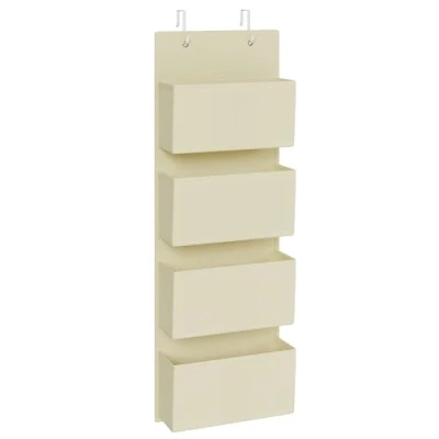 Image of SONGMICS Over Door Storage Organiser, Hanging with 4 Compartments, Wardrobe for Bedroom, Office, 12 x 33.5 100 cm, Beige RDH004Y01