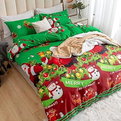Image of Father Christmas Royal Santa Claus Merry Xmas Duvet Quilt Cover &amp; Pillowcase Bedding Set Multi Colour Snowman Presents Ultra Soft Easy Care, Modern Design (Merry Christmas, Single 135x200cm)