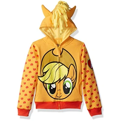 Image of My Little Pony Girls&#039; Apple Jack Costume Zip up Hoodie Hooded Sweatshirt, Orange/Yellow, XL