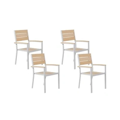 Image of Garden Dining Chair Aluminium Frame Plastic Wood Seat Stackable Patio Furniture Beige Prato