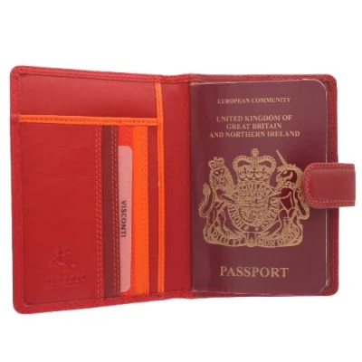 Image of Visconti Rainbow Collection Leather SUMBA Passport Holder RFID Blocking RB75 Red Multi