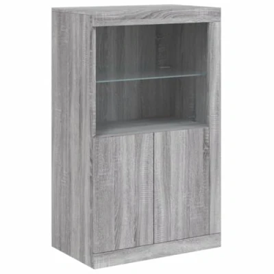 Image of vidaXL Side Cabinet with LED Lights Sideboard Grey Sonoma Engineered Wood