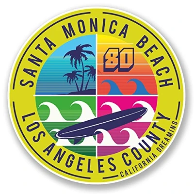 Image of 2 x 10cm California Santa Monica Beach Vinyl Sticker Luggage Travel Surf #6715 (10cm 10cm)