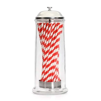 Image of CKB LTD Retro Glass Straw Dispenser Drinking Holder Container Set Includes 50 Stripe Paper Straws Can Also be Used as a Disinfectant Jar Salon Barber