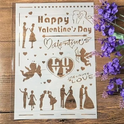 Image of Stencils for Painting on Wood,A4 29cm Happy Valentine&#039;s Day Reusable Painting,Stencils Craft,Walls Stencils,DIY Art Projects