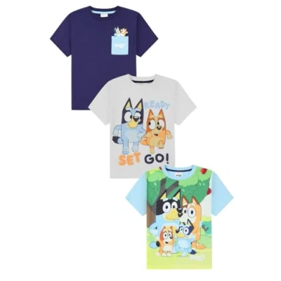 Image of Bluey 3 Pack Kids T Shirts Boys Girls Multipack (5 6 Years) Blue