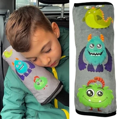 Image of HECKBO Monster car Seatbelt Pillow for Children Machine Washable Girl boy Kids Soft seat Belt Cover Sleeping Pillows Protection Travel Cushion Vacation
