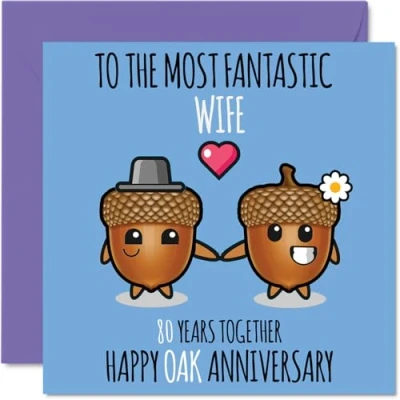 Image of Cute Oak Anniversary Card for Wife 80 Years Together Happy 80th Wedding Cards from Husband, 145mm x Greeting Eightieth Anniversaries