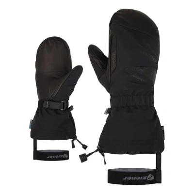Image of Ziener Adult GAIKUS Ski Mittens/Winter Sports Waterproof Long Cuff Wool Black 7