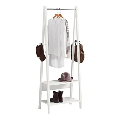 Image of SoBuy® White Modern Clothes Rail Stand Rack with Two Storage Shelves, Wood Coat Hanging Rail, FRG59 W