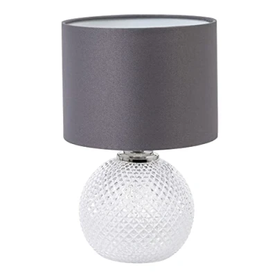 Image of LITECRAFT Lupita Table Lamp Small Glass E14 Base With Grey Fabric Shade Clear