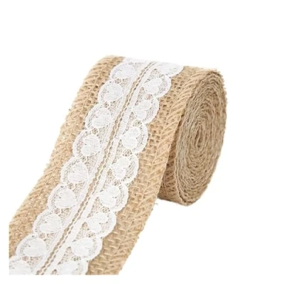 Image of JMORCO Hessian Fabric 2M/Roll Natural Vintage Jute Ribbon Bow Crafts Sewing DIY Wedding Burlap Gift Wrapping(A35 5cm 2Meters)