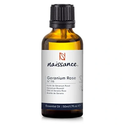 Image of Naissance Geranium Rose Essential Oil (No. 116) 50ml Pure, Natural, Steam Distilled, Cruelty Free, Vegan and Undiluted Use in Aromatherapy &amp; Diffusers