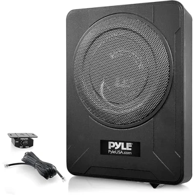 Image of Pyle 8 Inch Low Profile Amplified Subwoofer System 600 Watt Compact Enclosed Active Underseat Car Audio with Built in Amp, Powered w/Low &amp; High Level Inputs PLBX8A,Black