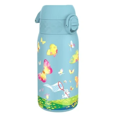 Image of ION8 Kids Water Bottle (350ml) Leak Proof &amp; BPA Free Thermal Drinking Bottle, Triple Lock Lid to Prevent Spills Hide Away Handle, Made with Vacuum Insulated ThemoShield Stainless Steel, Butterfly