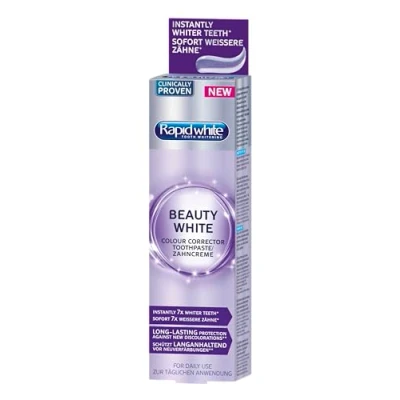 Image of Rapid White Beauty Colour Corrector Toothpaste 75ml Instantly 7X Whiter Teeth Long Lasting Protection Against New Discolourations Includes Fluoride Clinically Proven