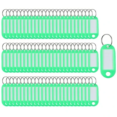 Image of Key Tags 100 Pieces Keyring Labels Plastic Fobs Id Rings Name Luggage With Split Ring (Green)
